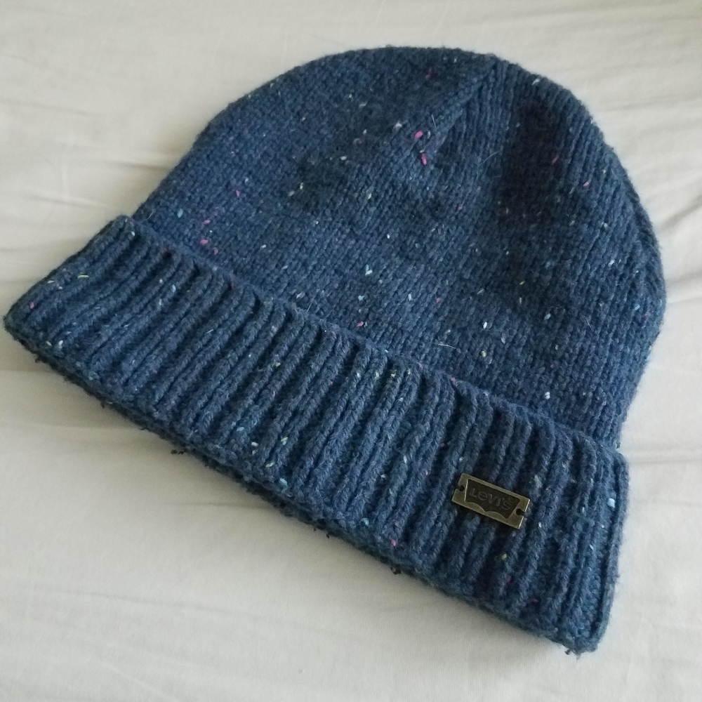 Navy blue speckled Levis beanie EUC